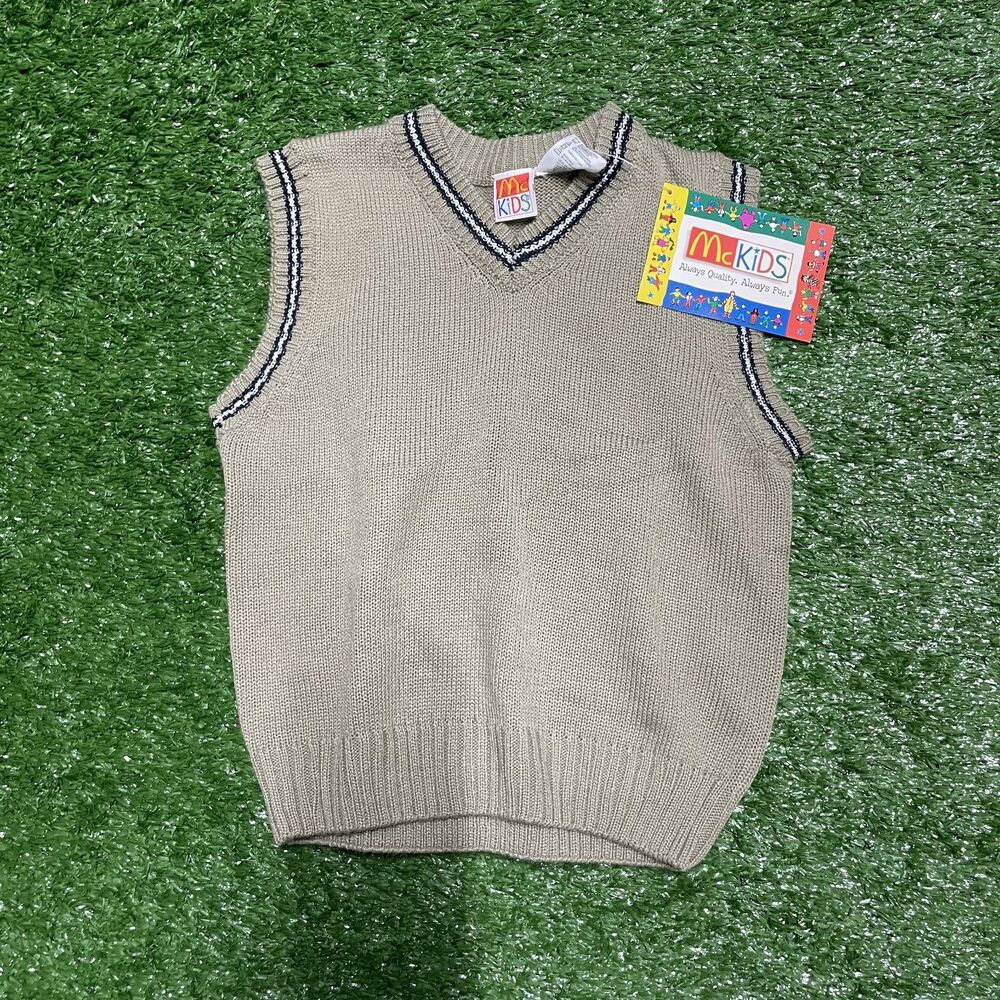 NWT McDonald’s McKids Tan Vest Kids L 7 Vintage 90s McDonalds Logo Zip Up